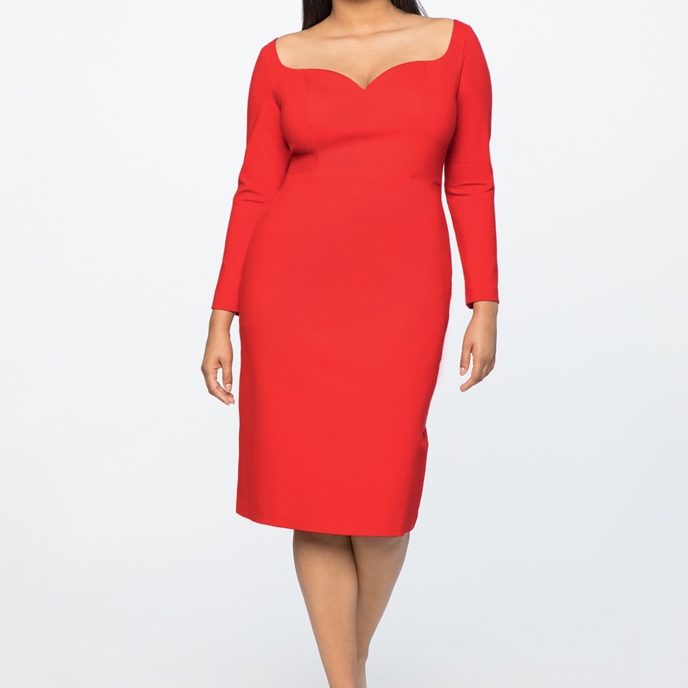 Eloquii Red Sweetheart-Neck Midi Sheath Dress